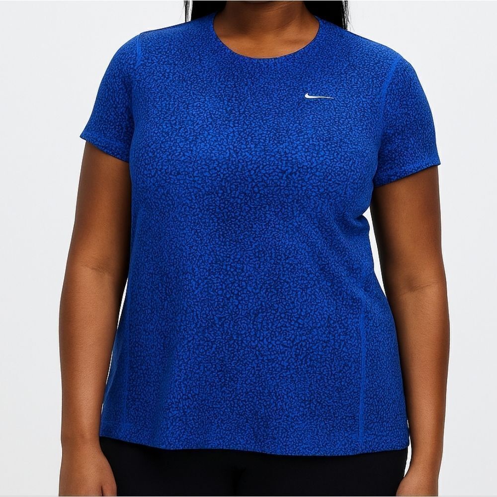 Nike Women's Dri-FIT Running Blue Leopard Short Sleeve Top
